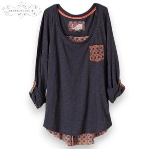 Anthropologie Paper Locket Top Orange Pleated Geometric Print HiLo Mixed Media S